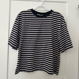 Zara Black and White Striped Short Sleeve Tee